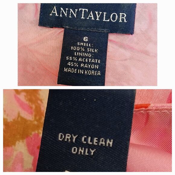 Ann Taylor VTG SZ 6 100% Silk Fully Lined Floral Dress Ruffle Bottom Y2K 90s - Picture 6 of 7